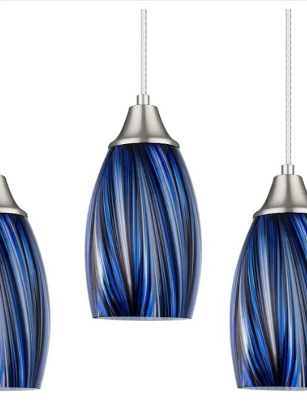 BRAND NEW: Mini Art Glass Dark Blue Handcrafted 3 Pack of Pendant Lights